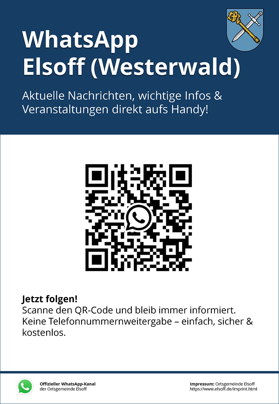 Plakat WhatsApp Kanal der Gemeinde Elsoff mit QR-Code